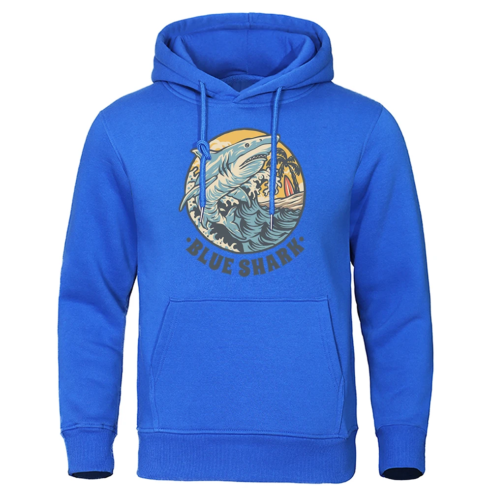 Blue Shark In The Sea Print Hoodie Men Simplicity Quality Tracksuit Fashion Graphics Hoodies Comfortable Oversized Clothes Mens