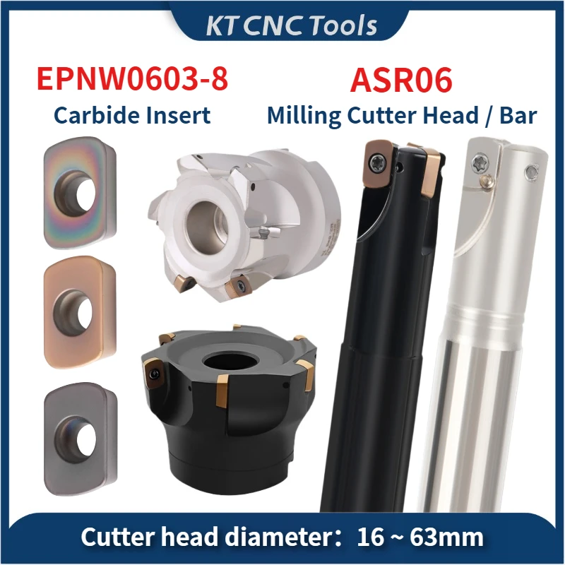

ASR06 High-Feed Milling Cutter Holder Milling Cutter Head Thread Head EPNW0603-8 Inserts Roughing Face Mill for Machining Center