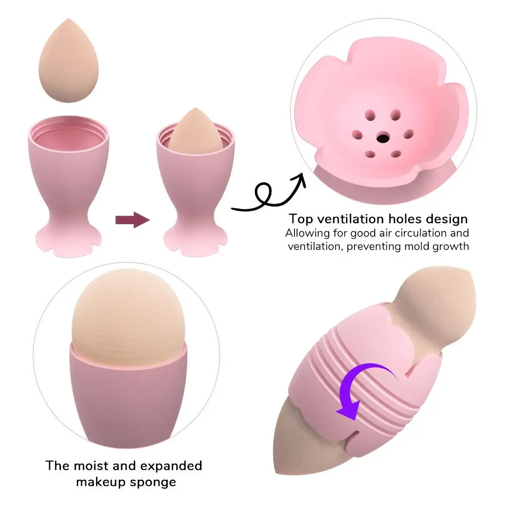 Soporte de esponja de maquillaje de silicona, estuche de esponja de maquillaje con múltiples agujeros, color rosa/azul/marrón, estuche de almacenamiento de huevos de belleza ecológico, cosmético