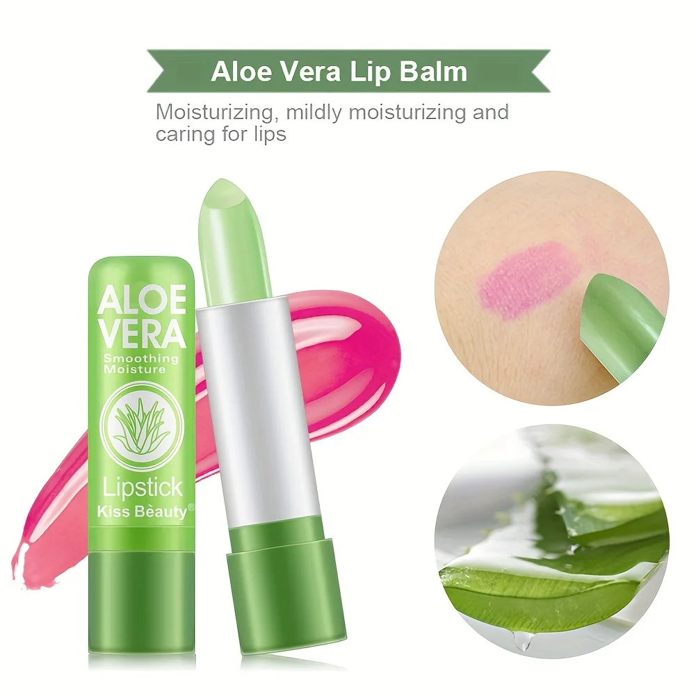 Aloe Vera Lip Balm, Moisturizing Waterproof Anti-dryness Lip Lotion, Temperature-sensitive Color-changing Lipstick