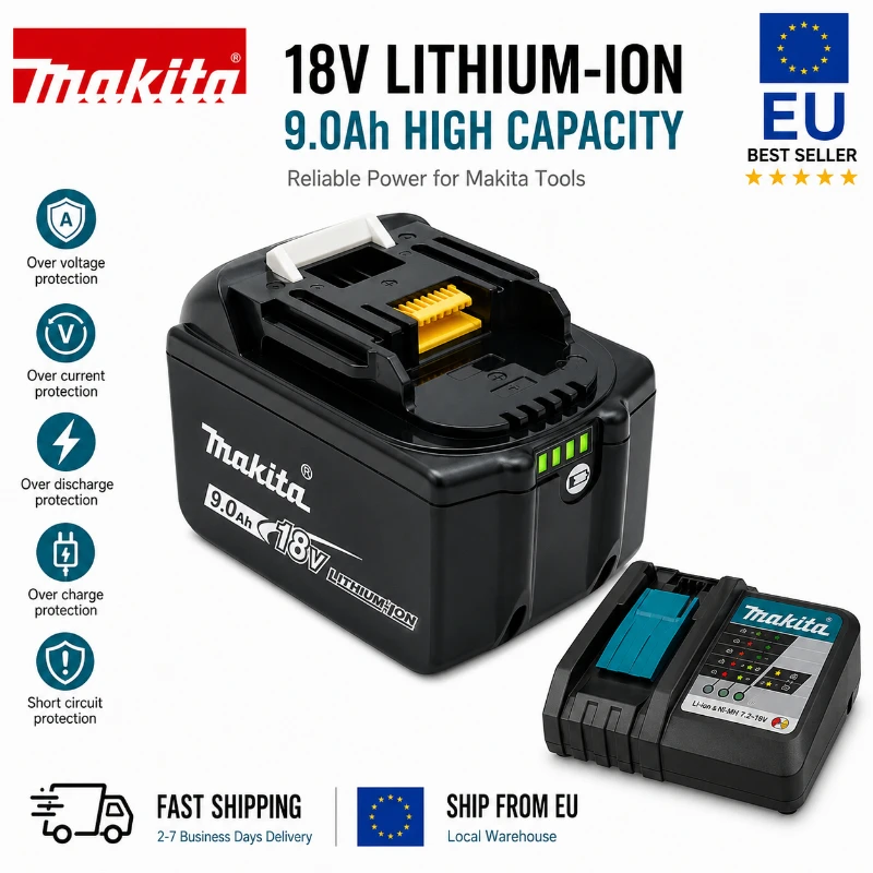 Replacement Battery for Makita BL1890 18V 9.0Ah Li-ion Battery 15C High Capacity Rechargeable Power Tool Battery Compatible with BL1860 BL1850 LXT Cordless Drill Impact Driver Saw Grinder Tools, EU