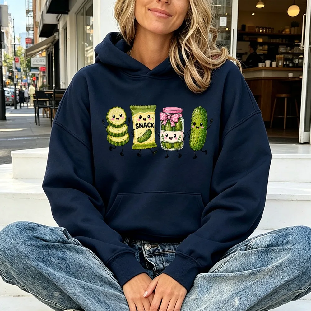 Funny Pickle Hoodie Cute Snack Food Sweatshirt Women Casual Pullover Long Sleeve Top Trendy Streetwear Harajuku Graphic Hoodies