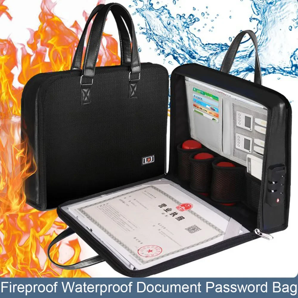 Fireproof Document Password Bag Waterproof Briefcase Safe Box Card Case Travel File Storage Safe Papers Handbag Safety Organizer