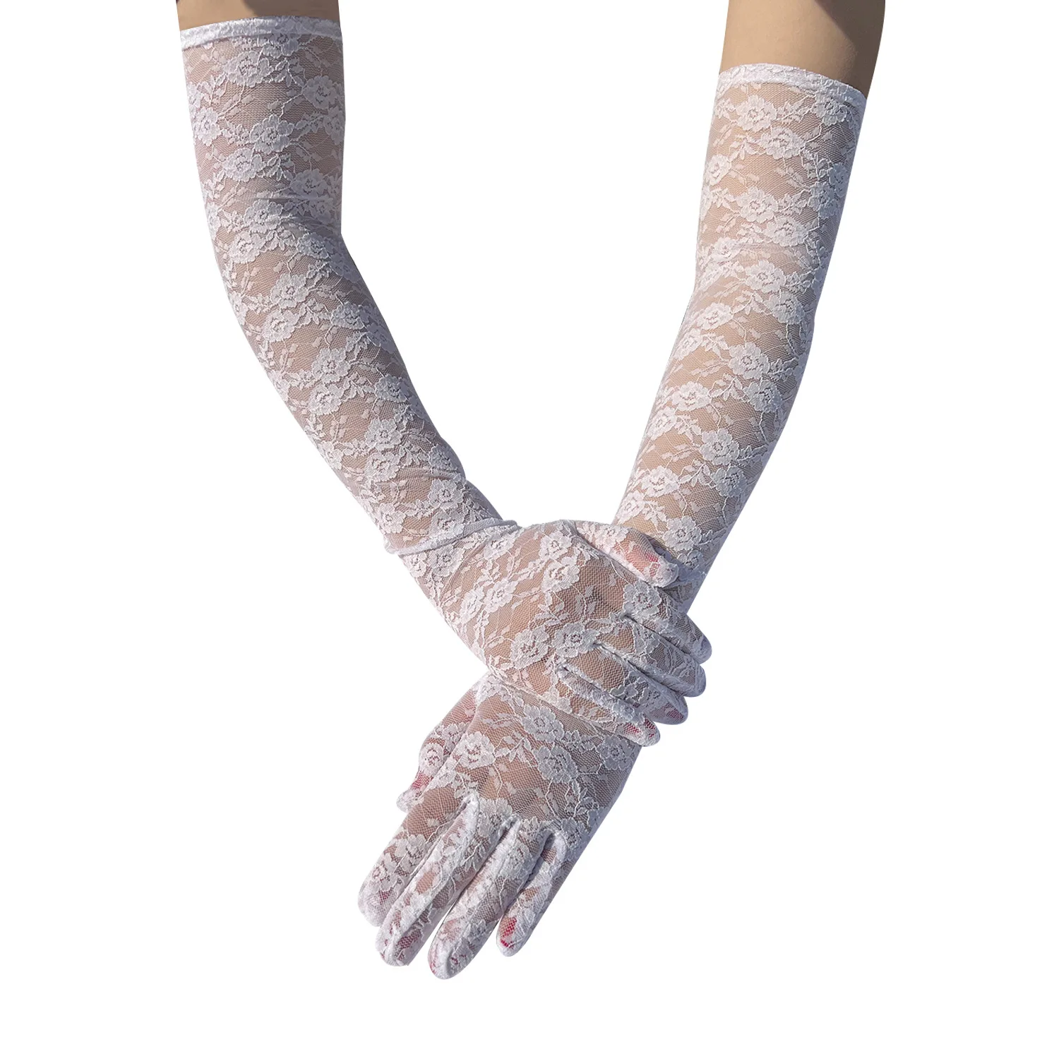 54cm Lengthened Lace Full Finger Party Gloves For Men Women New Solid Sunscreen Long Mittens Outdoor Bride Dress Up Gloves