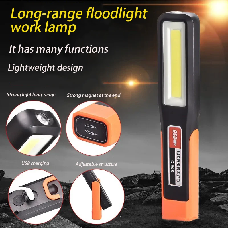 قوية COB LED ضوء العمل سيارة المرآب ميكانيكي مصباح USB مصباح يدوي قابل لإعادة الشحن الشعلة المغناطيسية ضوء الطوارئ تحذير الضوء