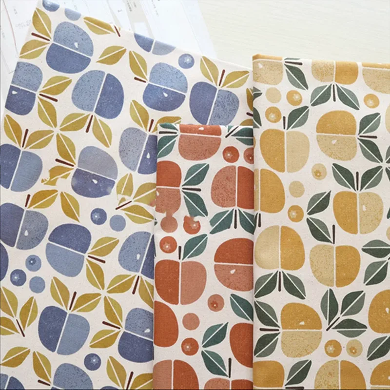 Thick Cotton Fabric with Retro Geometric and Apple Print, Handmade DIY Bag Mouth, Gold Package Material, 100% Cotton, CR-1845