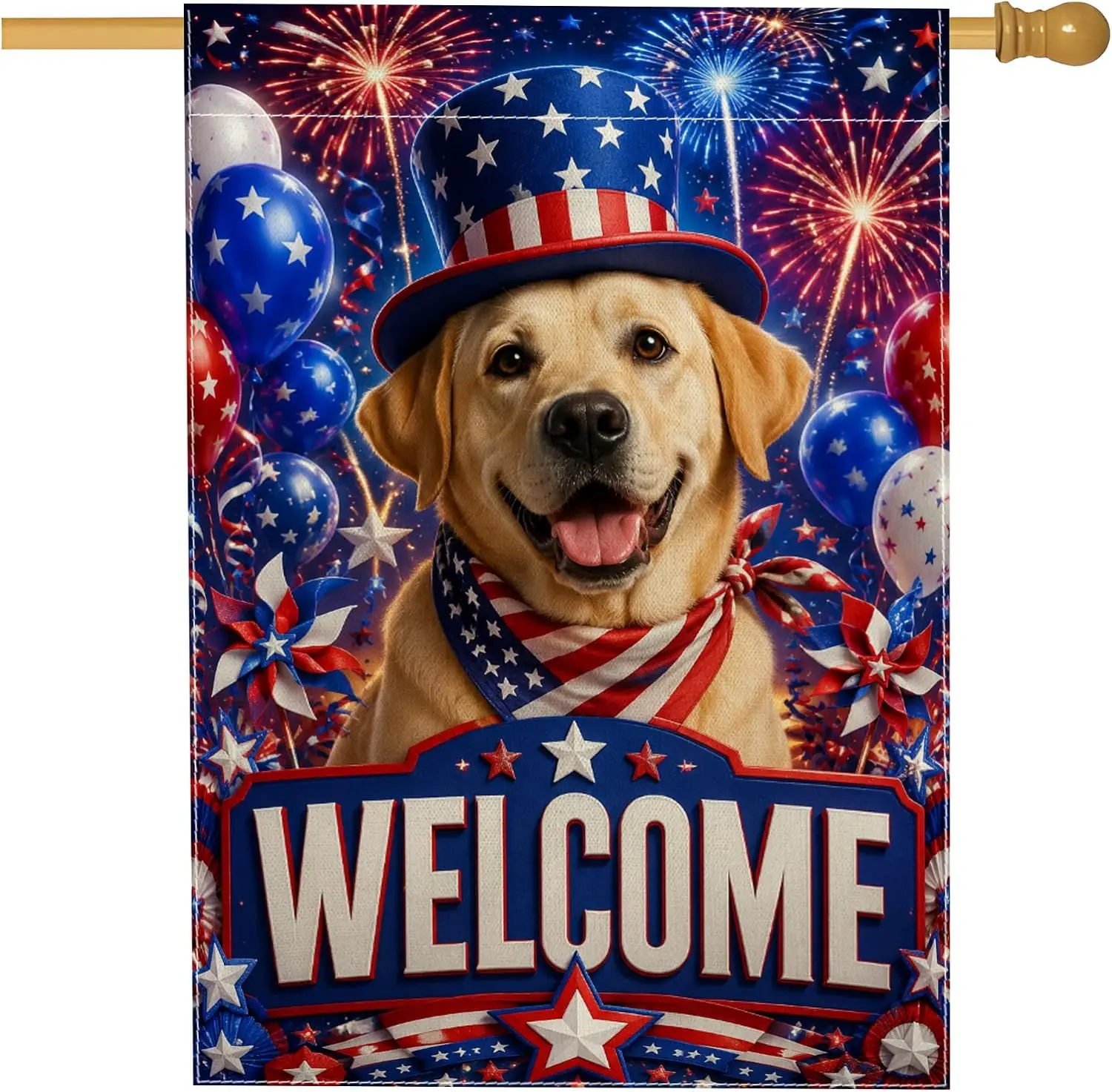 Dog House Flag, Patriotic Festive Stars Air-Float Balls Independence Day Red Burlap Double Sided Outside Large Garden Flag f xxl