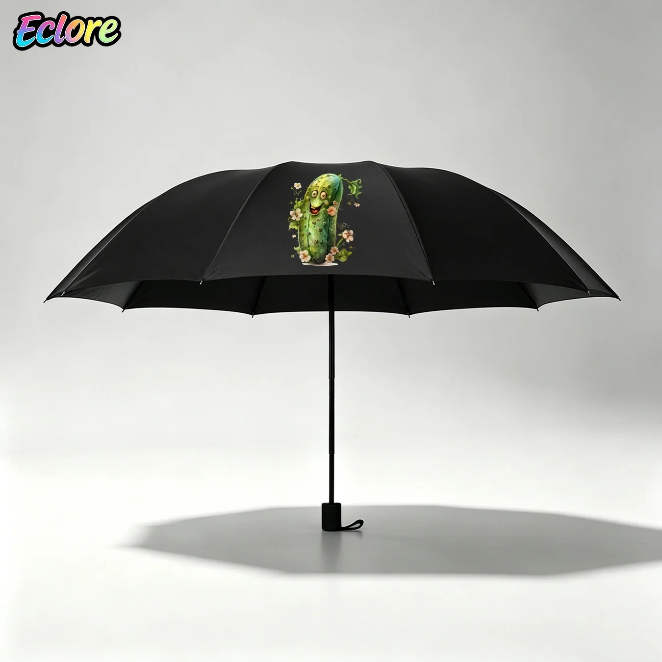 Cute Smile Cartoon Cucumber Flower Folding Umbrella Manual Sun Rain Protection Compact Parasol for Women Travel Commuting