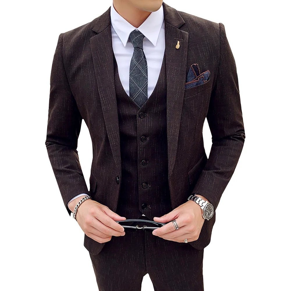 

3 Pcs Suits Set Men British Style Coat Vest Pants Male Slim Fit Wedding Dress Tuxedos Business Casual Jacket Trousers Waistcoat