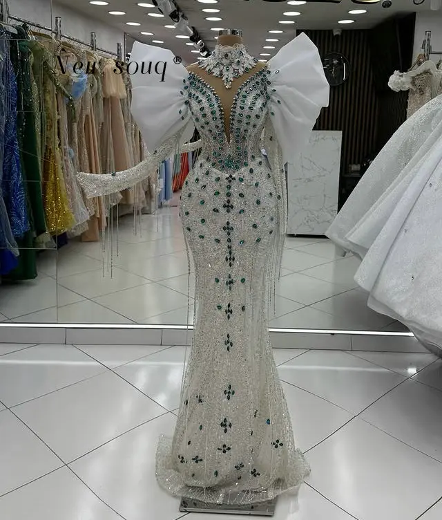 

Арабские кристаллы с кисточками и длинными рукавами Вечерние платья русалки по индивидуальному заказу 2026 Дубай Свадебный прием Помолвка Вечерние платья