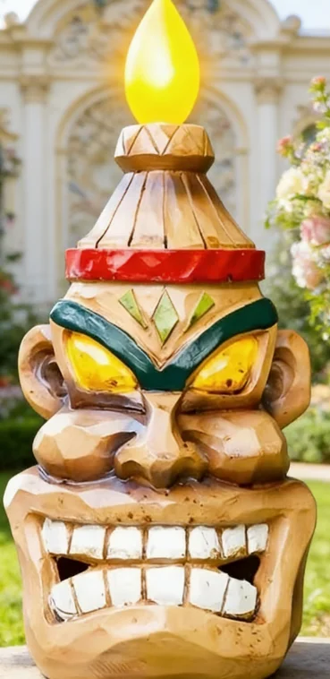 Tiki Head Statue with LED Candle Light, Resin Tiki Statue, Suitable for Home Bar Decoration