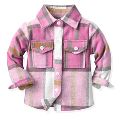 Boy Girl Long Sleeve Flannel Plaid Shirt Classic Kid Baby Toddler Children Lapel Coat Button Down Pocketed Outwear Causal Jacket