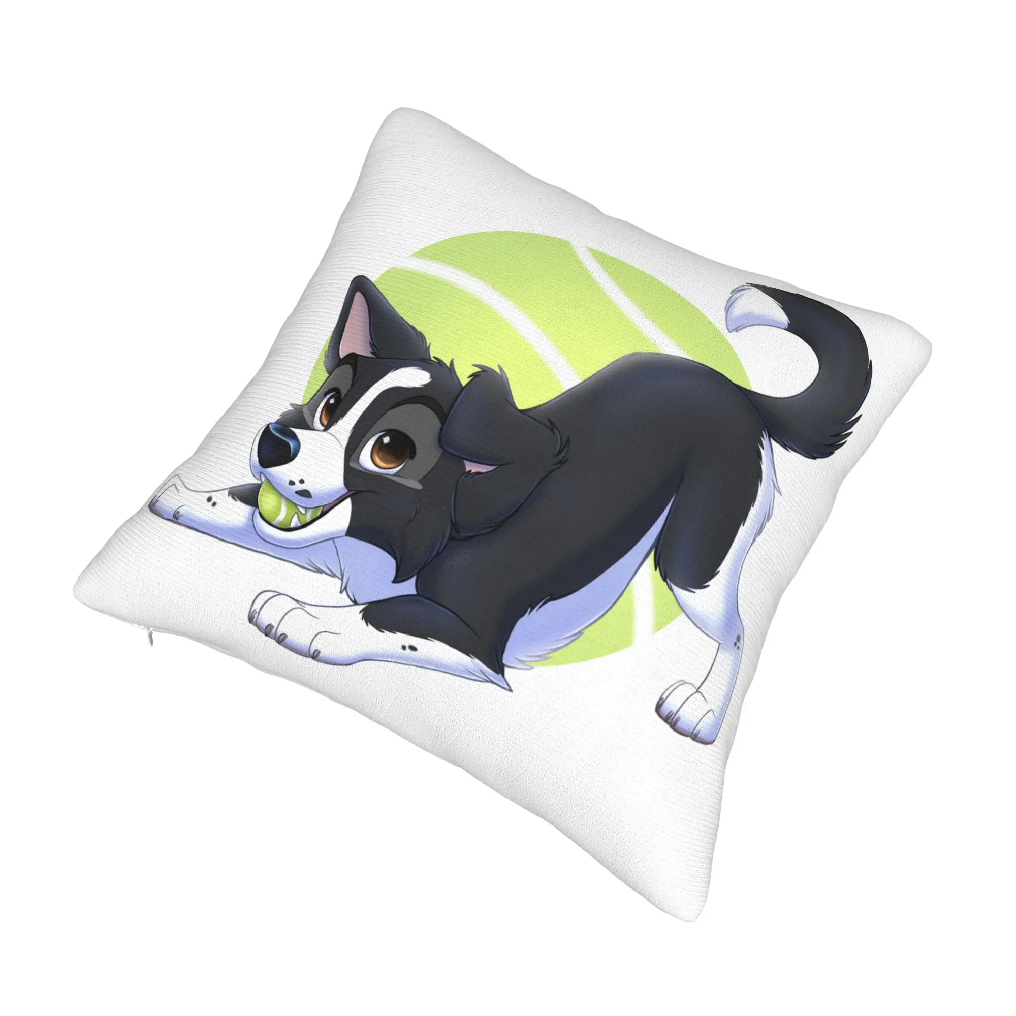 Cartoon Border Collie Tennis Ball Modern Throw Pillow Cover Decoracion Salon Case Dog Lover Sofa Cushion
