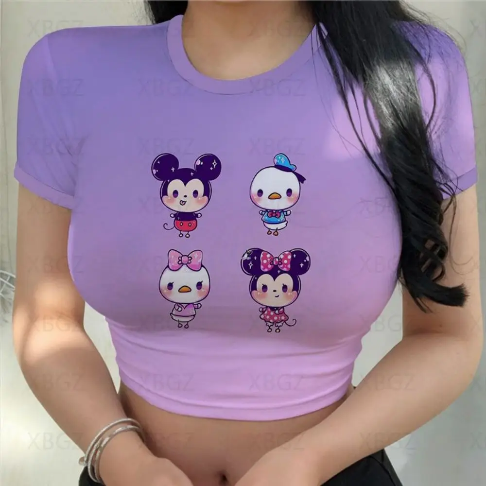 Party Woman Clothes Sexy Women's T-shirt Slim Fit Crop Top Print Y2k Tight Fashion Blouses 2024 Mickey T-shirts Minnie Mouse 3XL