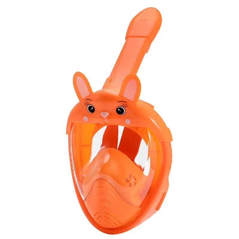 Cartoon Rabbit Ear Kids Snorkel Mask Anti-Fog Silicone Dry Top Diving Full Face view 4