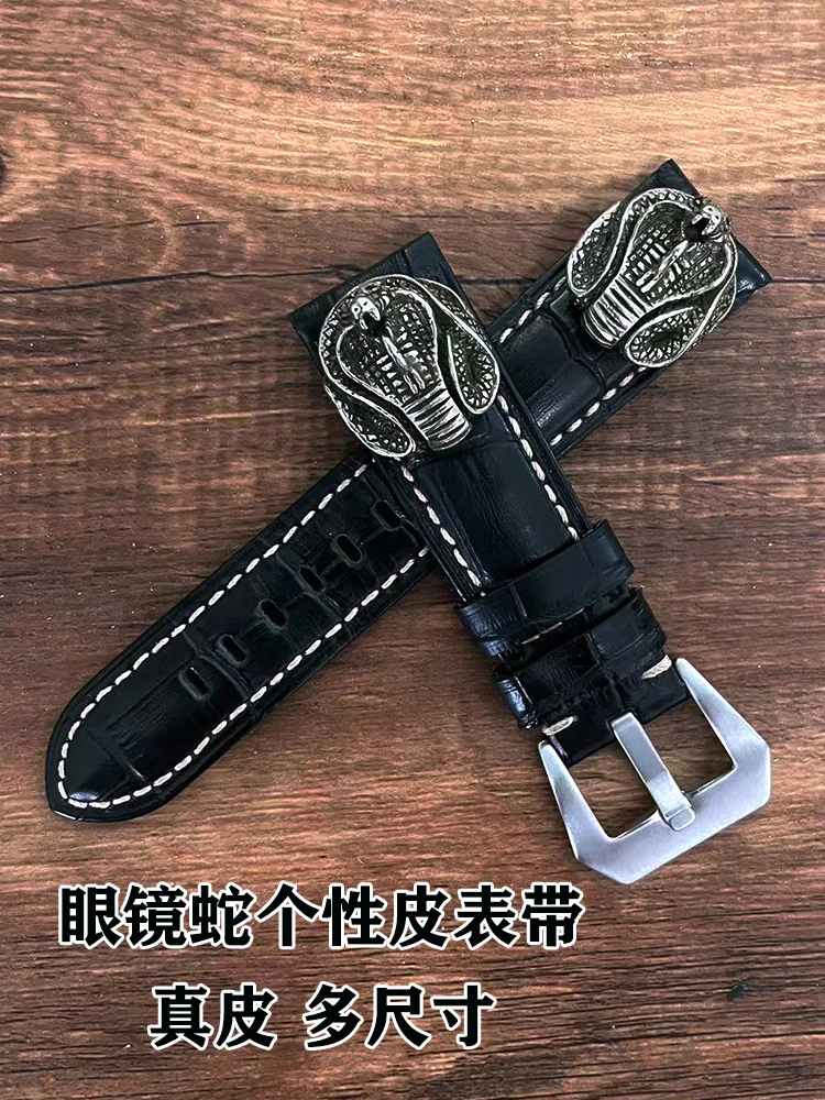 Handmade Punk Personalized Leather Wrist Strap Cowhide Watch 22 24 26mm Men's and Women's Large Dial Pin