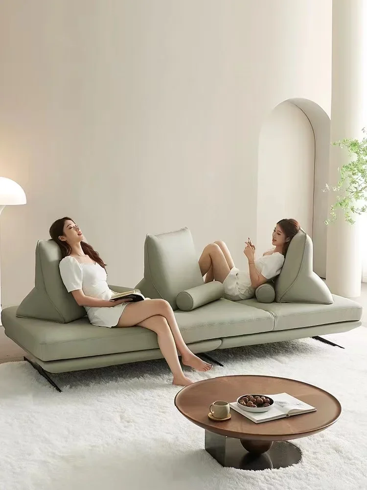 

Итальянский минималистичный кожаный диван для гостиной с прямым рядом, легкий роскошный диван без подлокотников, индивидуальный диван для виллы, кофейни