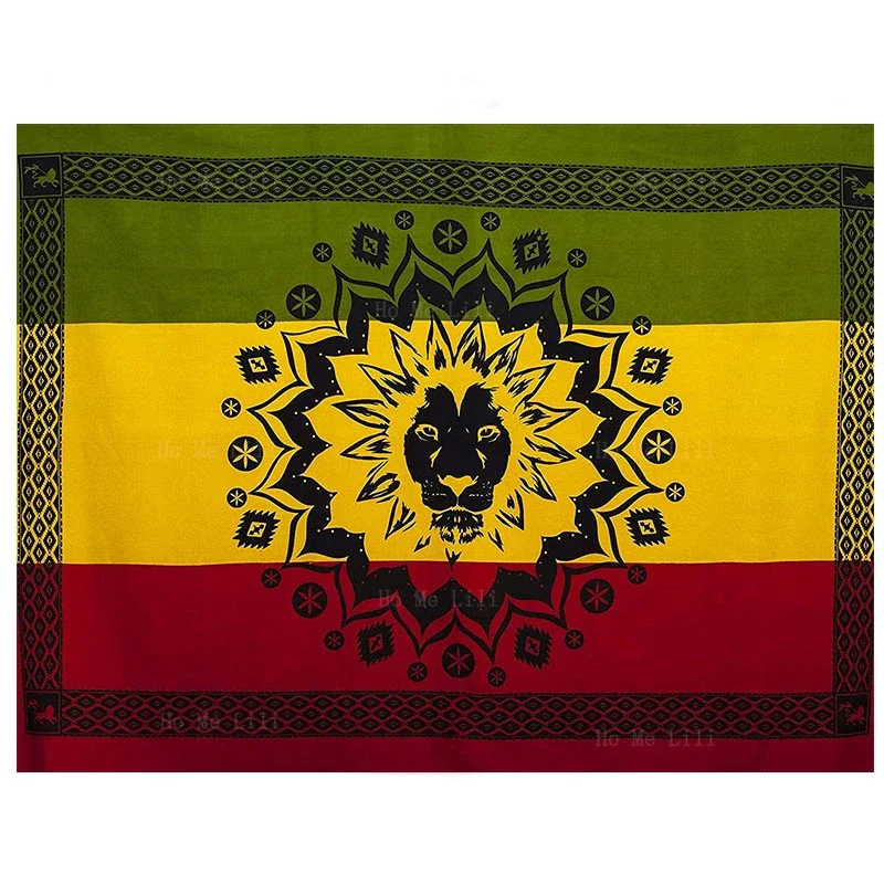 Fire Cool Burning Flame Lion Head Judah Rasta Rastafarian Tapestry Green Yellow Red Bob Wall Hanging For Living Room Decor