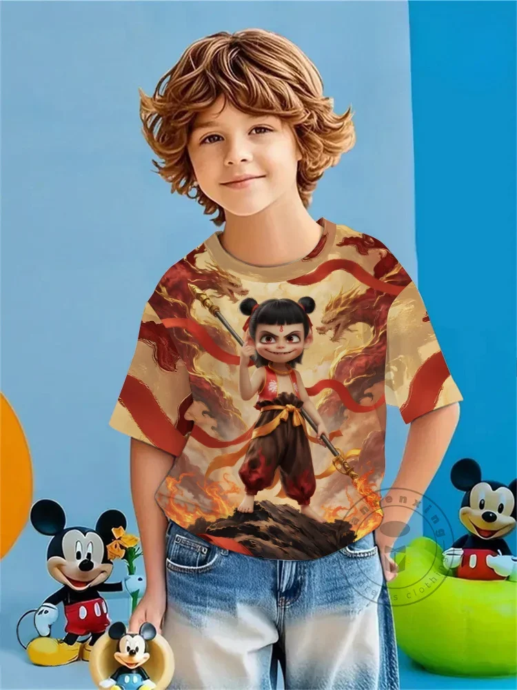 

New 3-14 Years Children Short Sleeves T-shirt Cartoon Anime Nezha T-shirt Boys Tops Kids Baby Boys Clothes T-shirt
