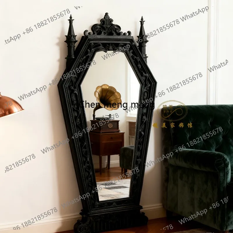 Black Gothic full-length mirror wall-mounted full-length mirror living room decorative mirror floor