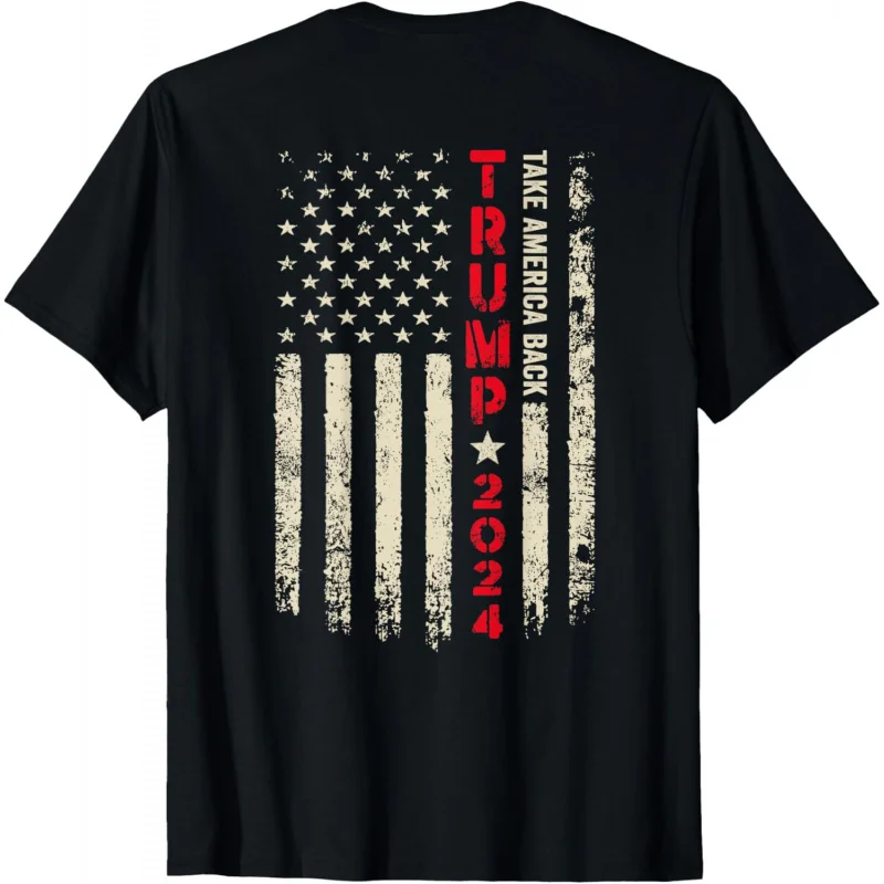 Men's and Women's Sports and Leisure New Fashion 2024 Flag Bring Back to the United States Trump 45 47 Top Gift Black T-shirt