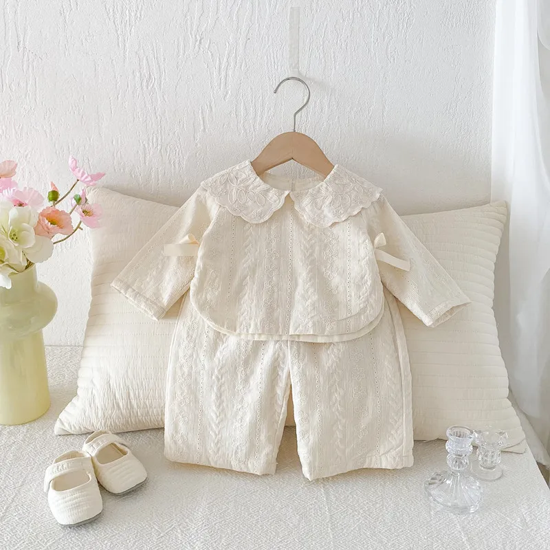 Spring Autumn Children Clothing Lace Blouse + Wide Leg Pants Two Piece Set Baby Toddler Clothes Kids Outfits Girls Clothes Sets