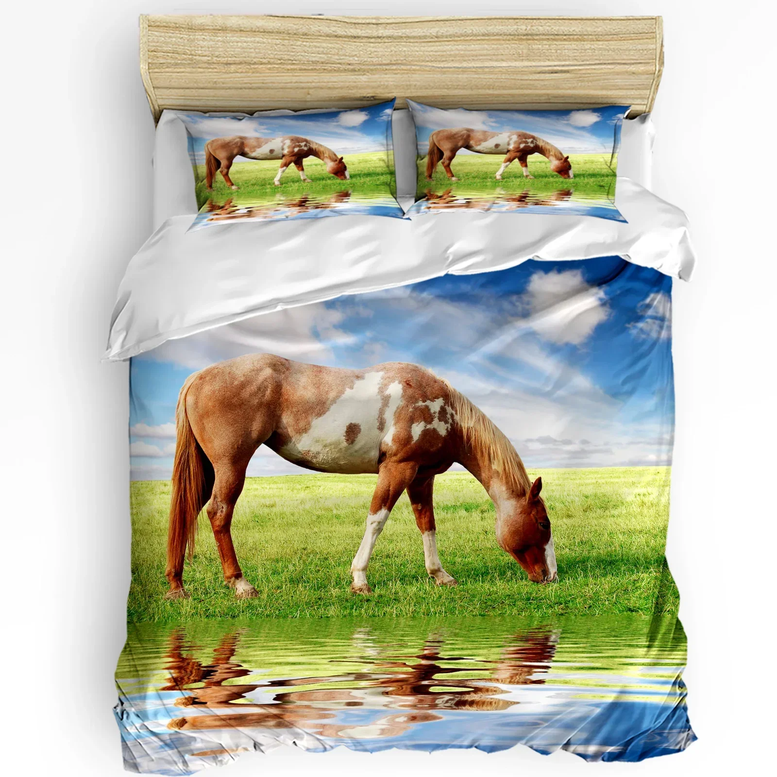 

Brown Horse Grassland River Bedding Set 3pcs Duvet Cover Pillowcase Kids Adult Quilt Cover Double Bed Set Home Textile