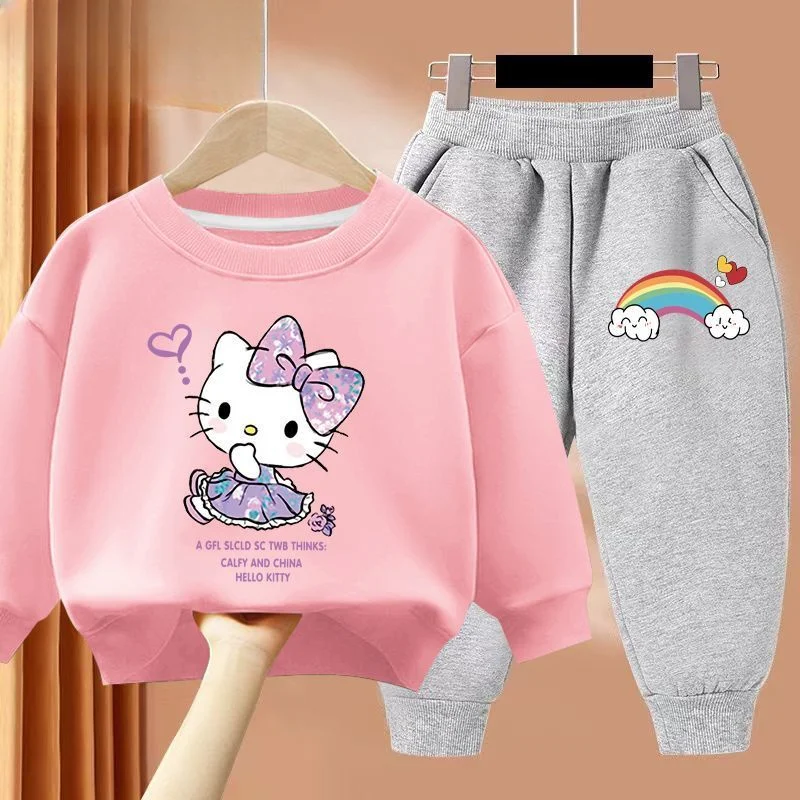 Children Baby Hello Kitty Hoodies Boys Girls Clothing Sets Spring and Autumn Kids Long Sleeve Sweatshirt+Pants Casual Outfit