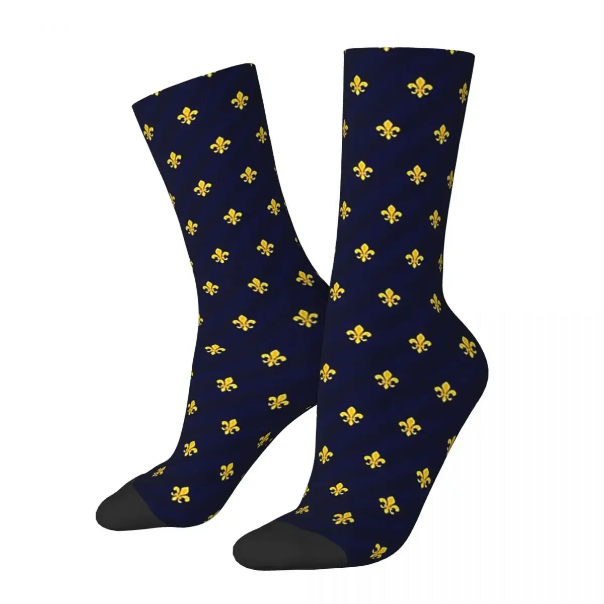 Fleur De Lys calzini blu oro Harajuku calze di alta qualità calze lunghe per tutte le stagioni accessori per regali di natale Unisex