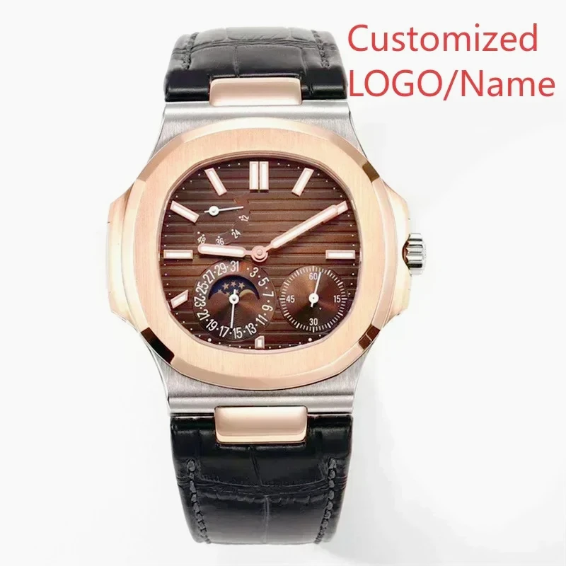 Mens Mechanical Watches Hand Winding Solid Stainless Steel Sapphire Rose Gold Black Brown Leather