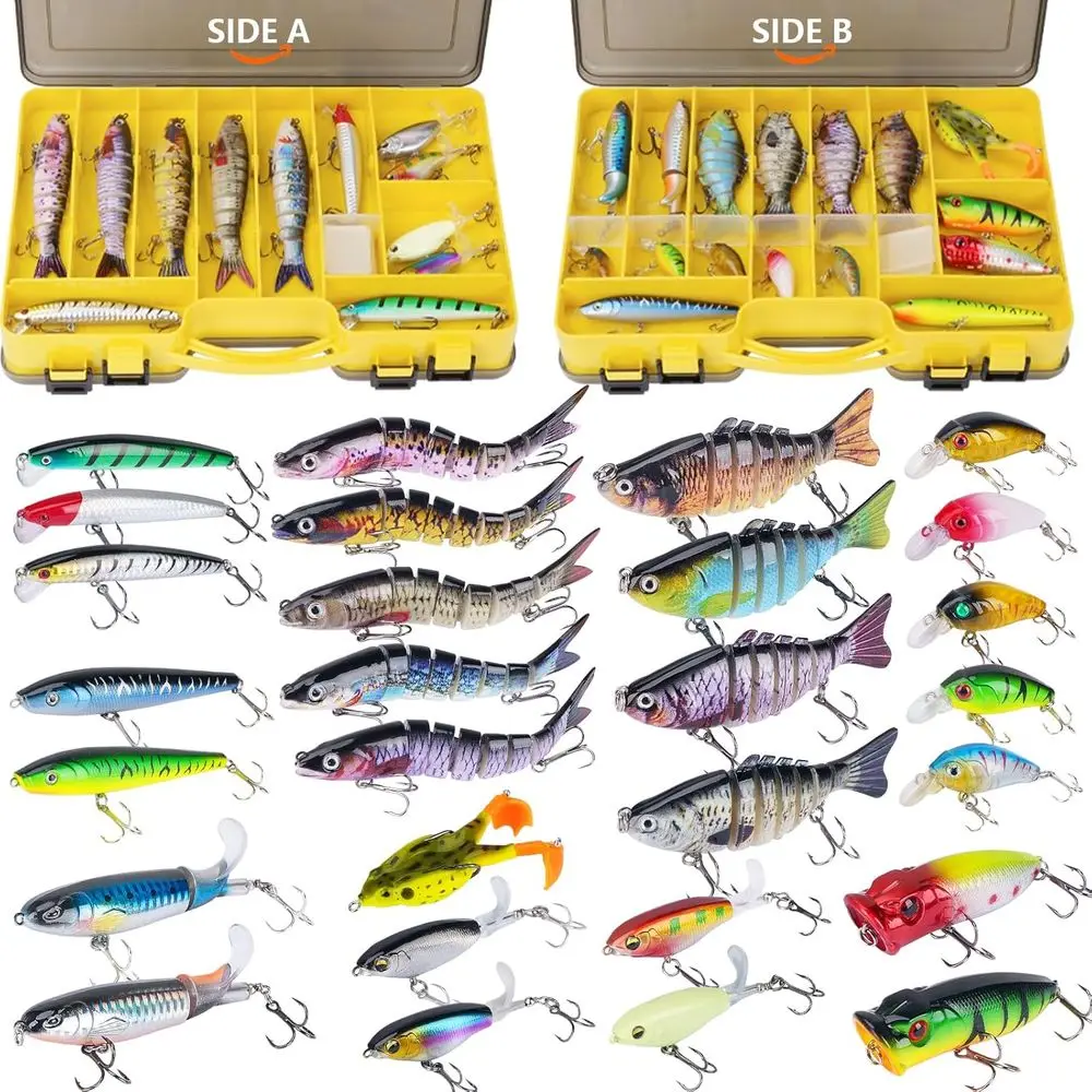 

28-Piece Multi-Jointed Swimbait Kit: Surface Popper, Crankbaits, Minnows, Frogs - All-Inclusive Fishing Tackle Set for Saltwater