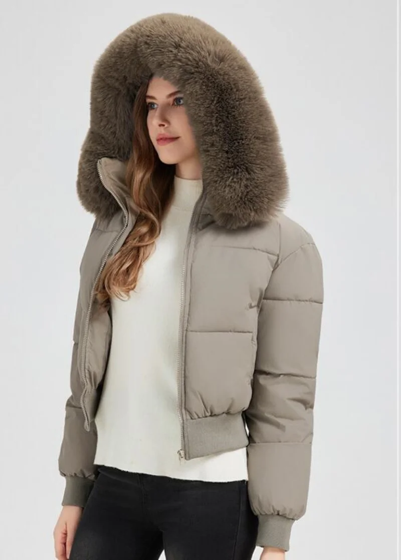 Dames dikkere korte winterjas Koreaanse stijl donskatoenen jas Casual warm bont Capuchon Cropped Parka's Chic Streetwear