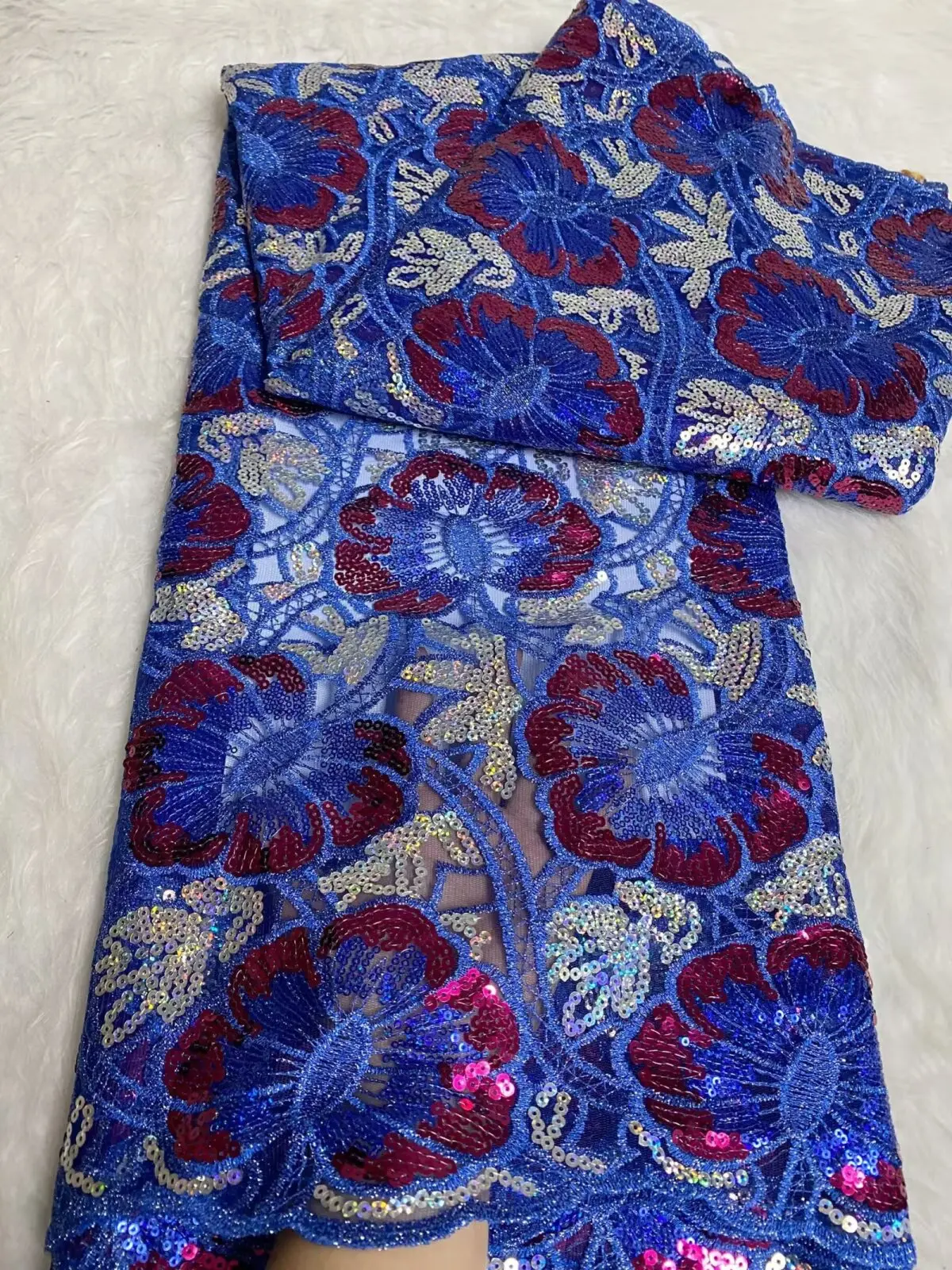 أحدث نسيج الدانتيل الشبكي الأفريقي جودة عالية Sqeuins 5 ياردة التطريز النيجيري الفرنسي تول أقمشة الدانتيل لحفل الزفاف-FY