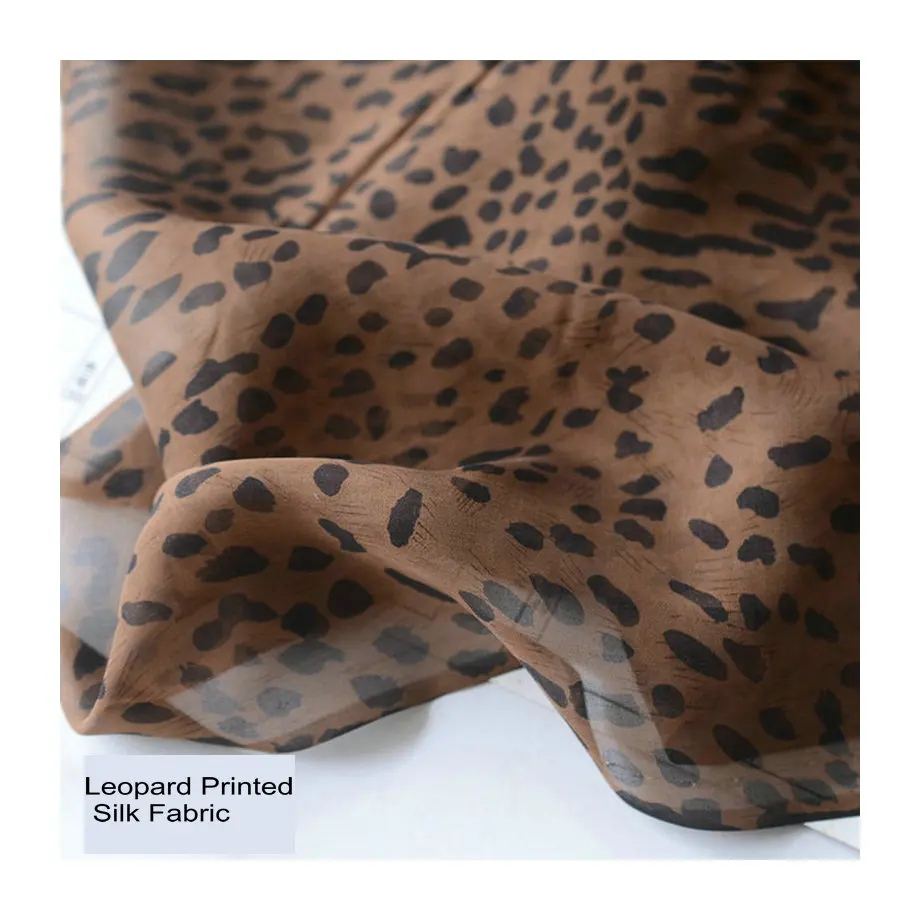 Leopard Printed Chiffon Fabrics For Sewing Pure Silk 100% Mulberry Cloth DIY Tissu Width 51\'\' Quilting Patchwork Dress Per Meter