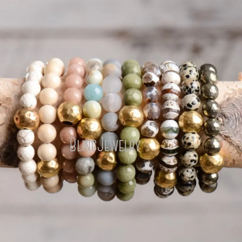 

BM20273 Hammered Ball Bracelet Gray Agate Geode Druzy Amazonite Dzi Beads Jewelry for Women