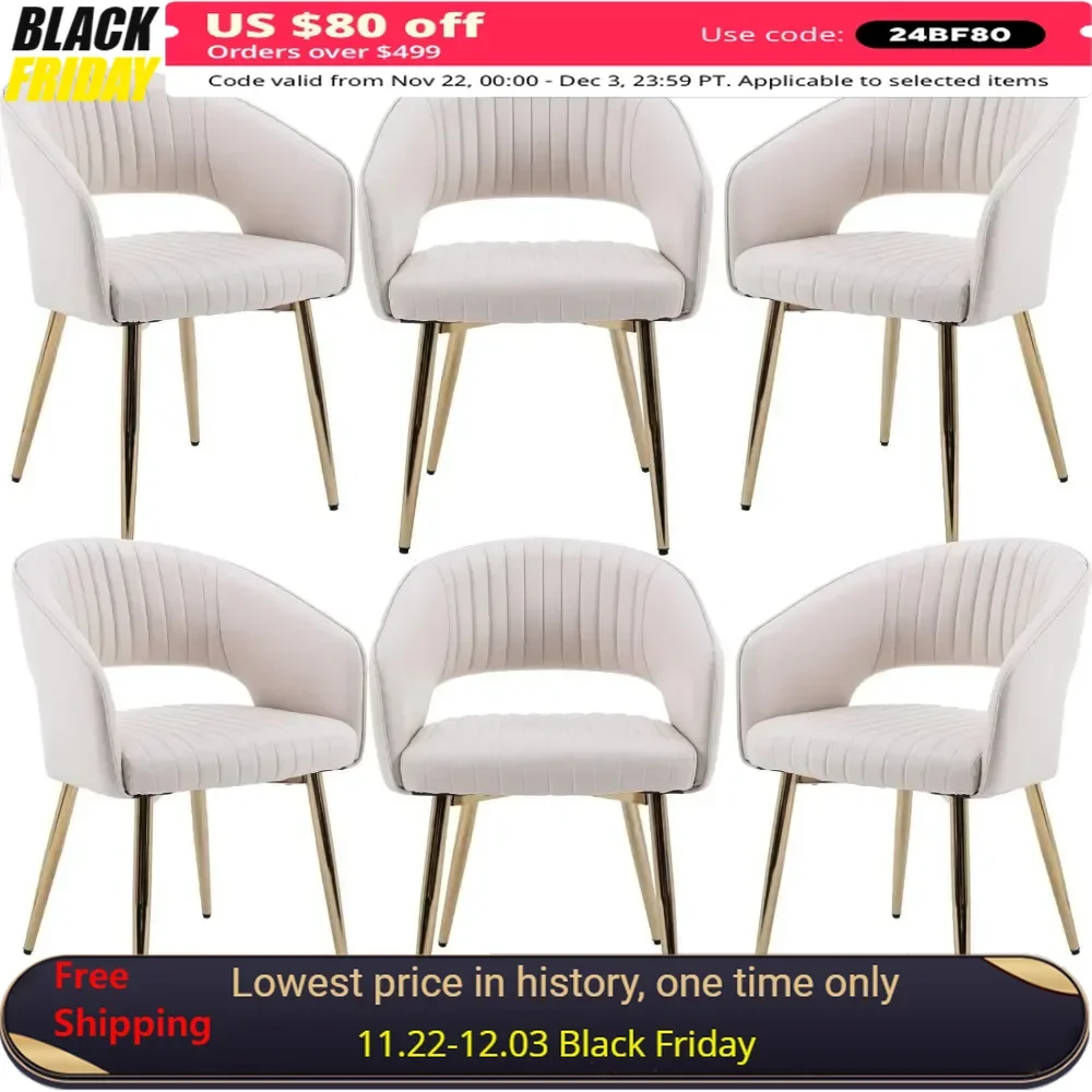 Dining Chair Set of 6 with Hollow Back, Upholstered Accent Kitchen Chairs, Modern Leather Dining Chair