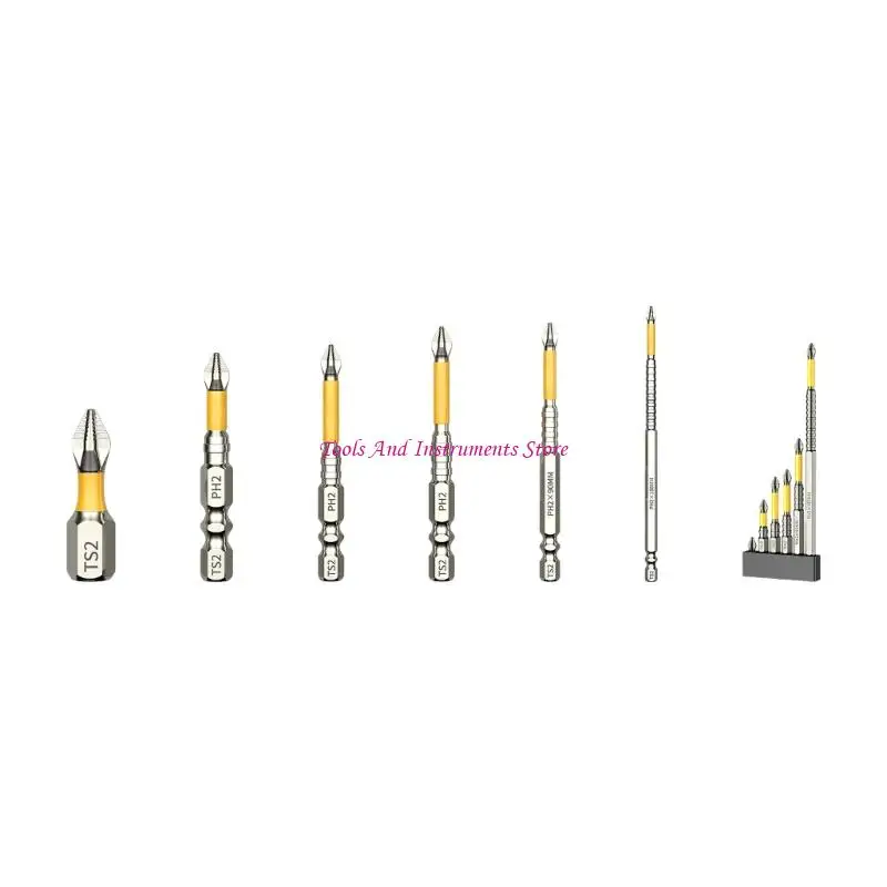 Juego bits destornillador magnético 1/4 pulgada Hexagonal Antislip Crossing Head Drunder Bit Bit Tail Hool C7AC C7AC