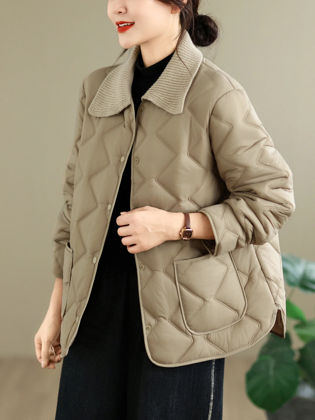 Stylish Lightweight Cotton Jacket Women's Fashionable Quilted Coat Autumn Winter Warm Versatile Thin Cotton Outerwear