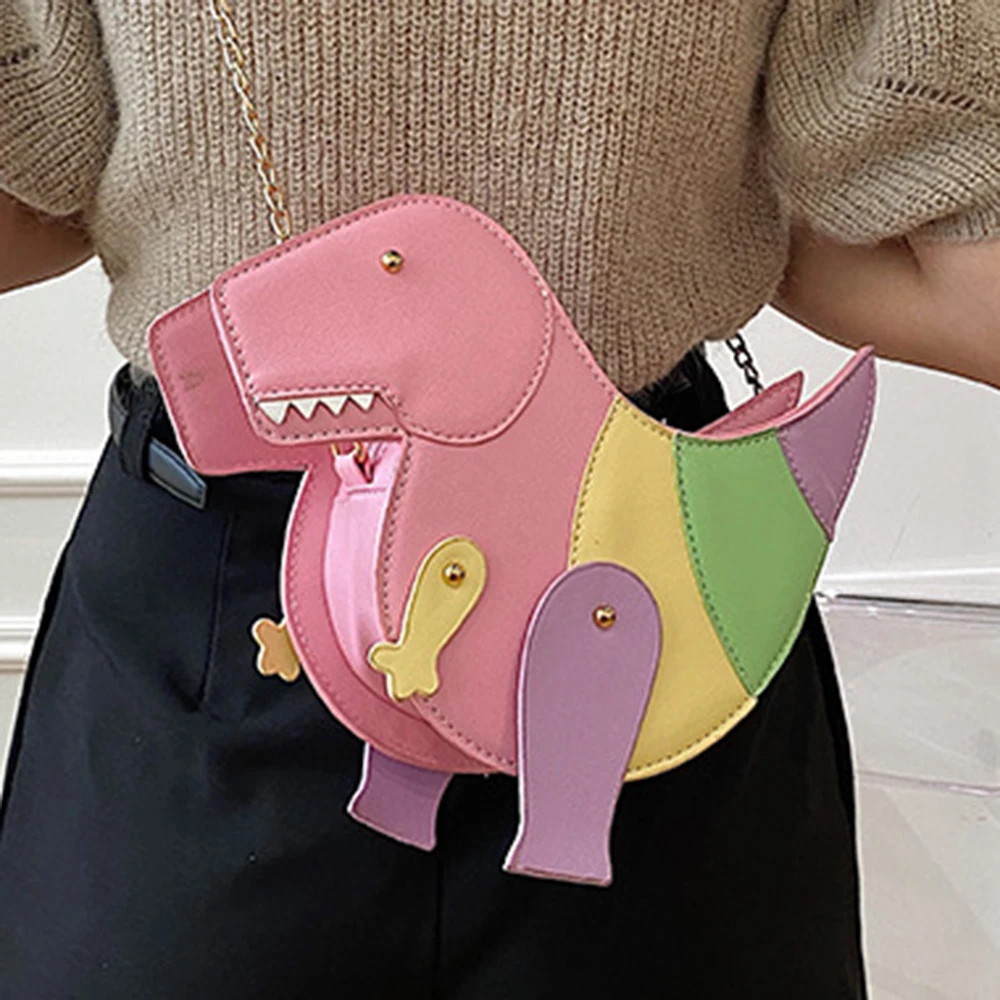 Women Fashion Dinosaur Shape PU Leather Rivet Chain Crossbody Shoulder Bag Lady Messenger Bags Girls Mini Clutch Shopping Totes