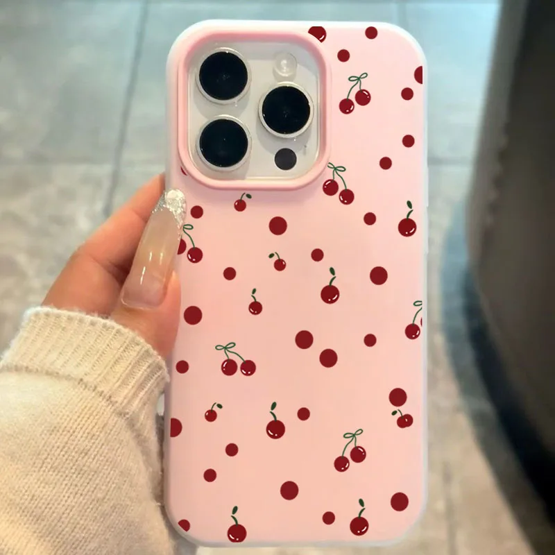 حافظة هاتف كرز صغيرة باللون الوردي لهاتف آيفون 17 برو ماكس اير 16 15 14 13 12 11 برو ماكس XS X XR 7 8 Plus 16E أغطية جيلي #3