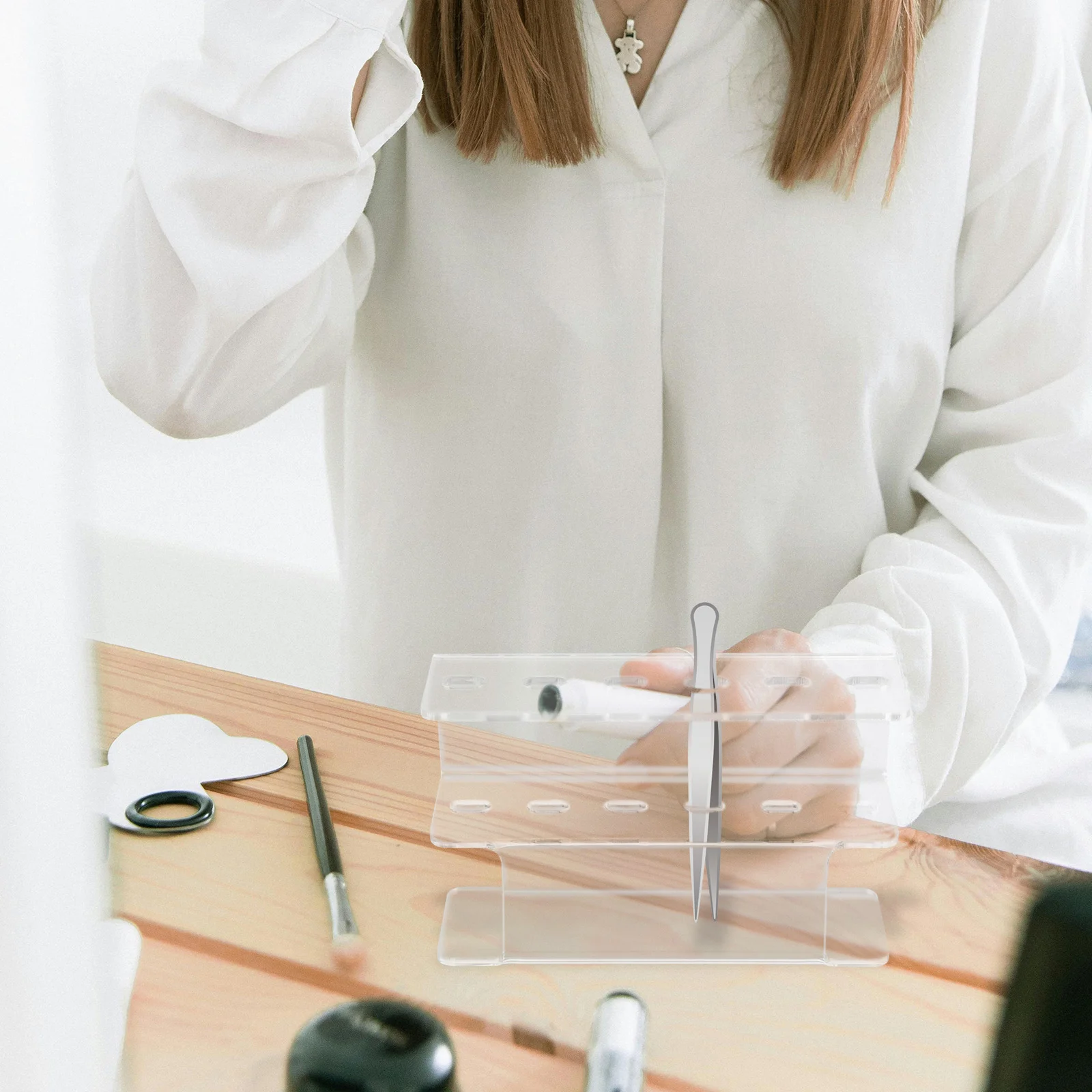 트위저 보관 랙 스탠드 위치 선반 메이크업 브러쉬 거치대, 투명 정리함 속눈썹 익스텐션