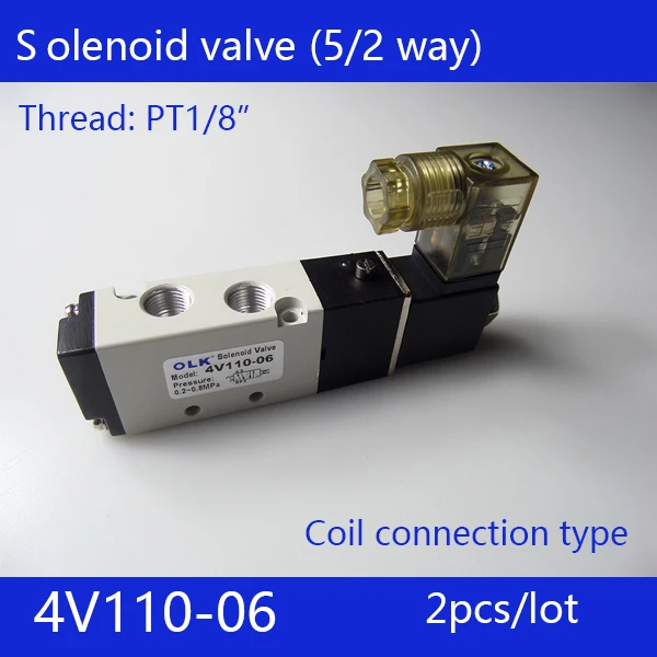 2 peças 2 posições 5 portas válvulas solenóides de ar 4v110-06 válvula de controle pneumático, dc12v dc24v ac36v ac110v 220v 380v