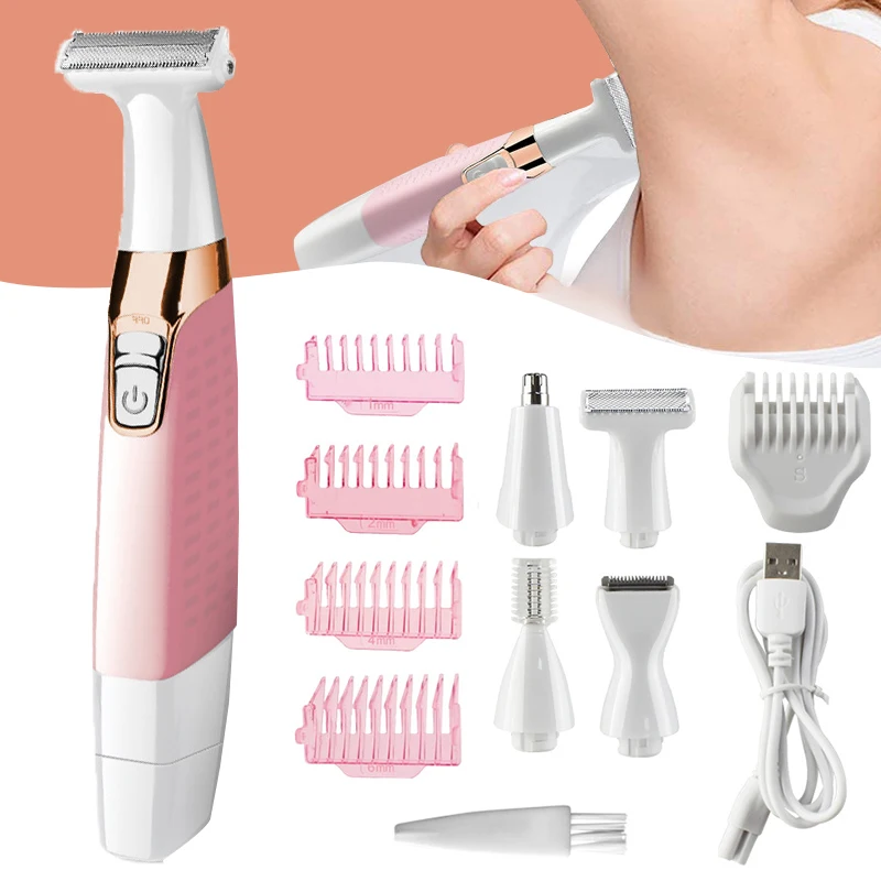 

Woman electric epilator Waterproof electric 5 in1 electric epilator USB charging wet and dry for face nose eyebrows bikini