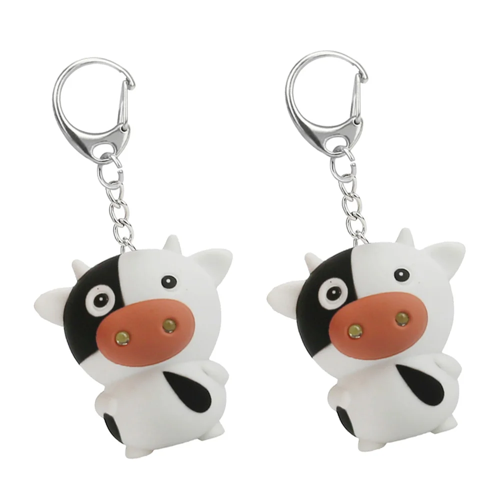 2pcs Cow Design Key Ring LED Luminous Key Holder Sound Keychains Glowing Key Decoration Craft Ornaments Gift