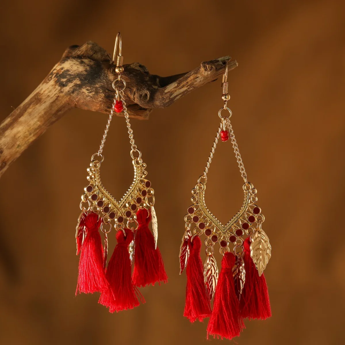 2023 Retro Long Tassel Earrings Female Leaves Drops Patina US Style Earrings Fashion S925 Women's Jewelry Lowest Price Wholesale