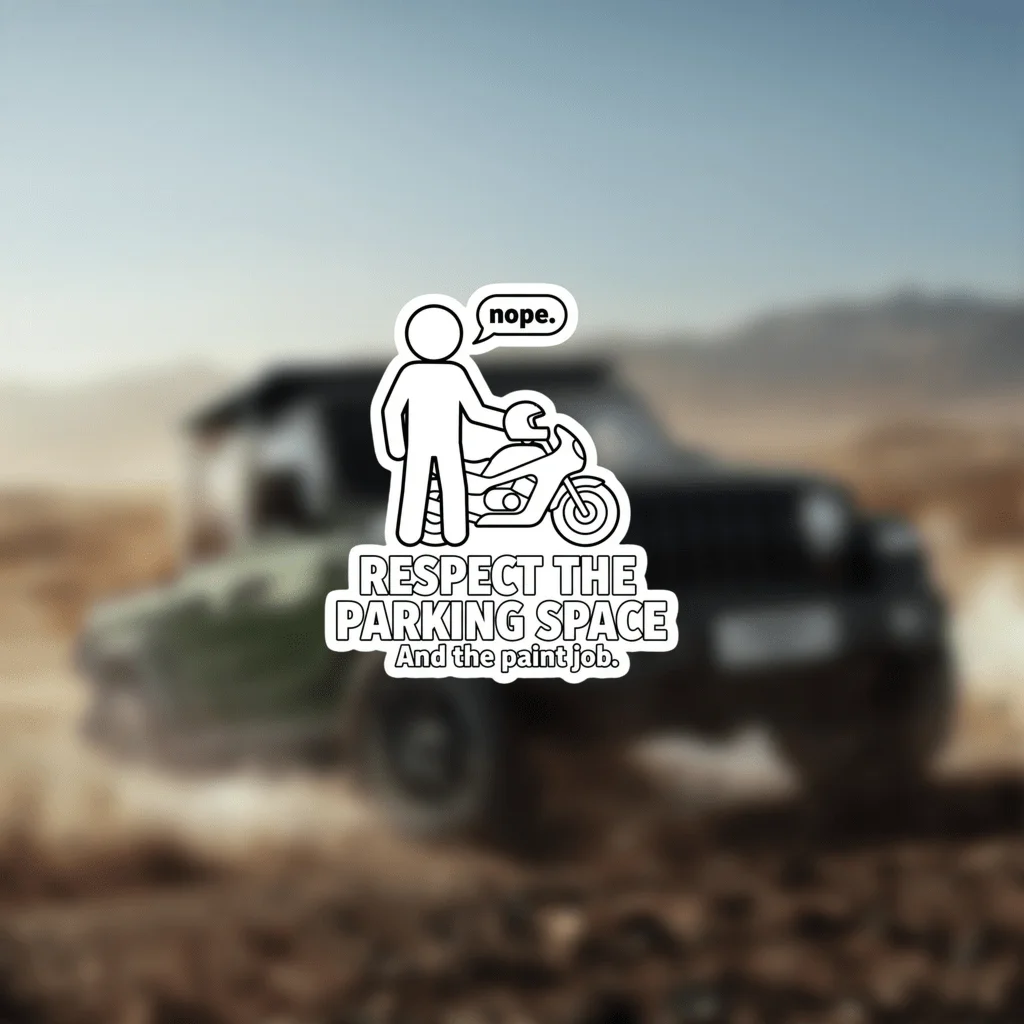

Respect the Parking Space Guarding Rider Vinyl Sticker, Durable Funny Decal for Cars, Helmets, Skateboards, Coolers & Fridges