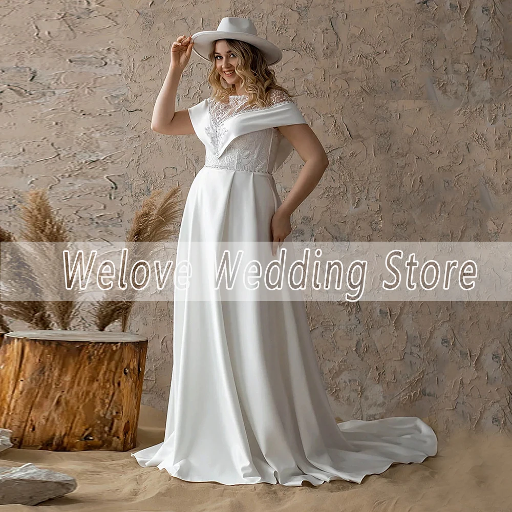 Abito da sposa bianco Plus Size per la sposa 2024 Bohemian Sweep Train con perline di pizzo abito da sposa Vintage Custom muslimah