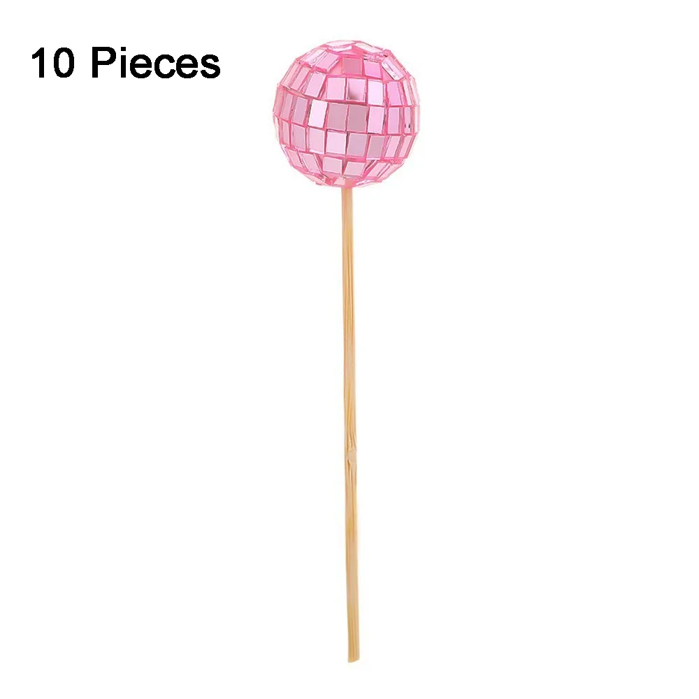 Foam Disco Ball Garden Sign Mini Reflective Disco Ball Cake Topper Decorative with Wooden Stick Glass Ball Sun Catcher Wedding