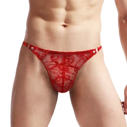 New Bugle Pouch Thong Mens Tight T Pants Sissy Pouch Panties Lace Floral Thongs G-String Male Bikini Briefs Underwear