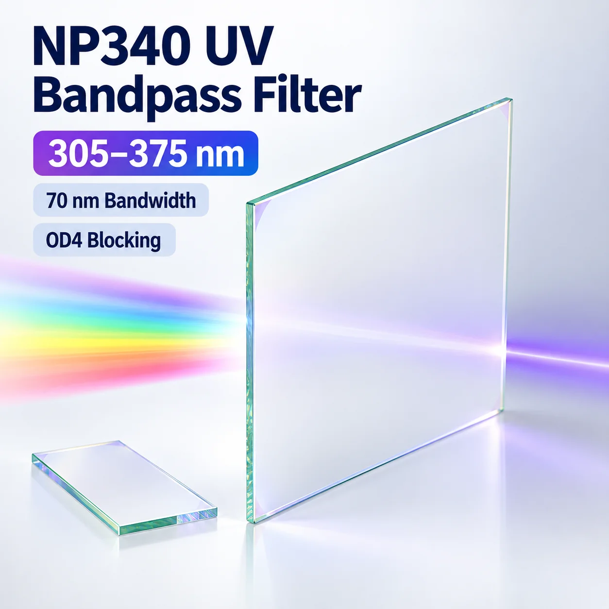 NP340 340nm UV Bandpass Filter 305-375nm Narrow Band Glass 70nm Bandwidth OD4 Blocking for Imaging Sensors and Instruments